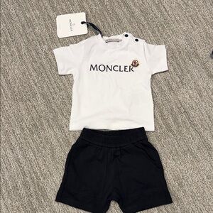 Moncler Logo Tee and Black Shorts Set